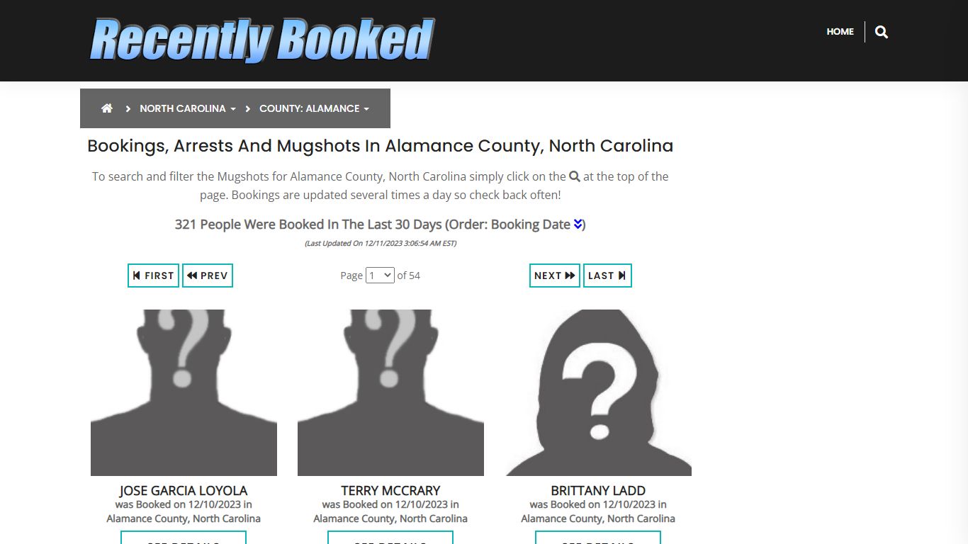 Bookings, Arrests and Mugshots in Alamance County, North Carolina