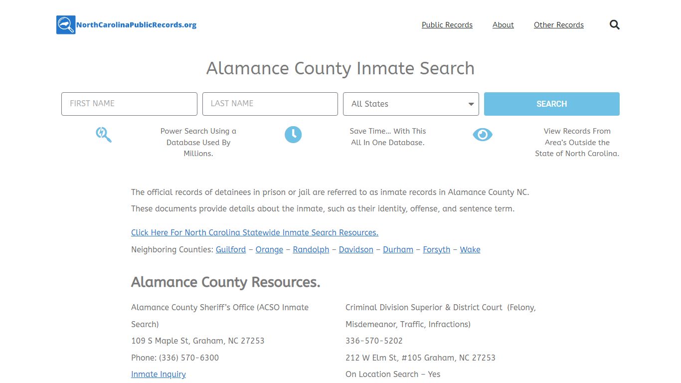 Alamance County Inmate Search - ACSO Current & Past Jail Records